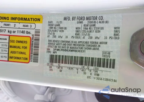 2021 Ford Bronco Sport Big Bend from USA, damaged, VIN 3FMCR9B6XMRB30331